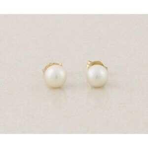 14k Yellow Gold 5mm Freshwater Pearl Earrings Stud Post Small 1/4"